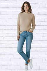 Beige Solid Loose Knit Button Sweater