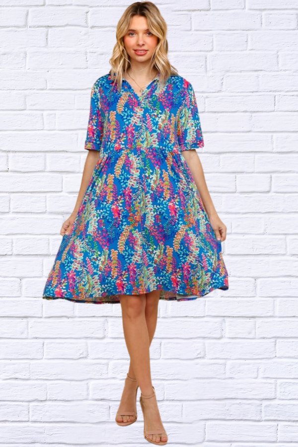Johnny Collar Babydoll Dress with Side Pockets