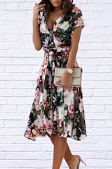 Floral Short Sleeve Midi Dress
