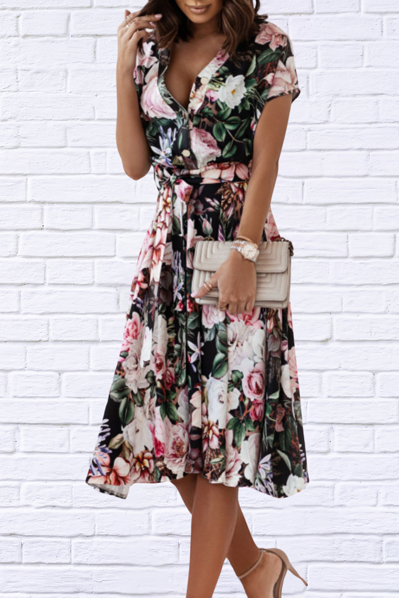 Floral Short Sleeve Midi Dress
