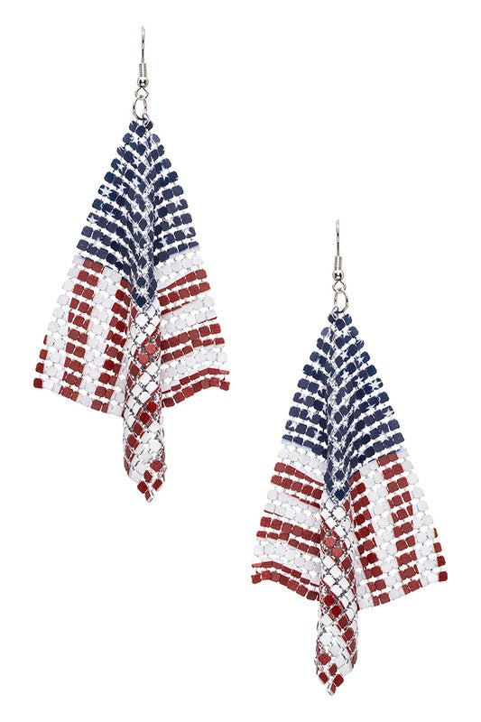 God Bless America USA Flag Chainmail Iconic Earrings. T