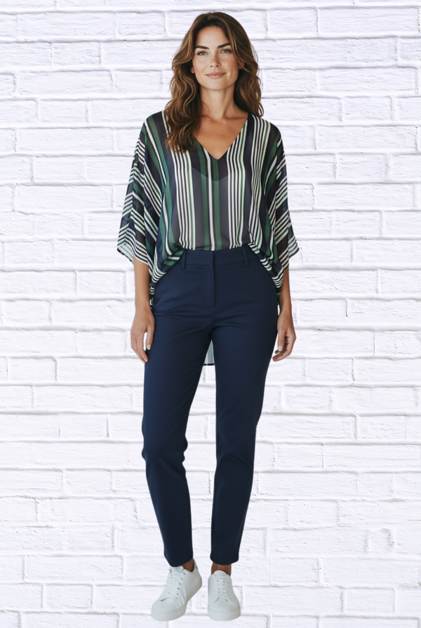 Striped Chiffon V-Neck Kaftan Top – Flowing Sheer Oversized Blouse for Women