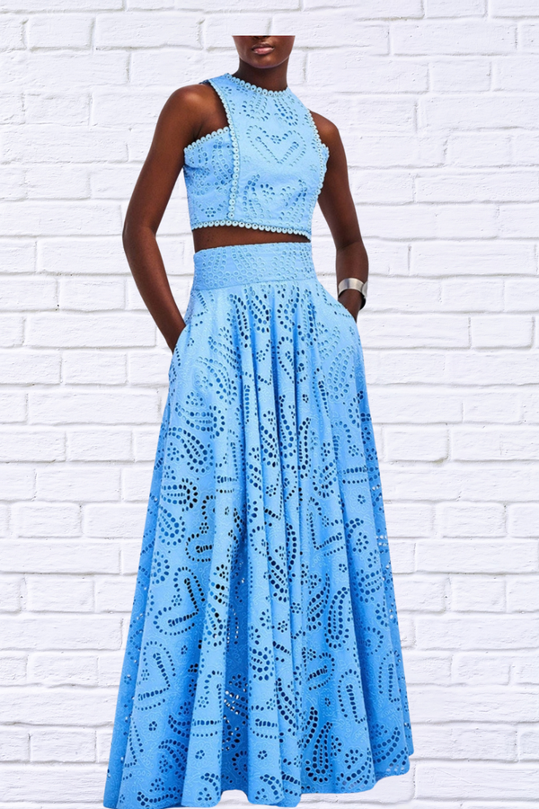 Eyelet Lace Top and Maxi Skirt Set