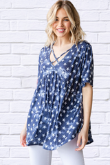 Dakota Full Size Short Sleeve Crisscross Star Babydoll Top