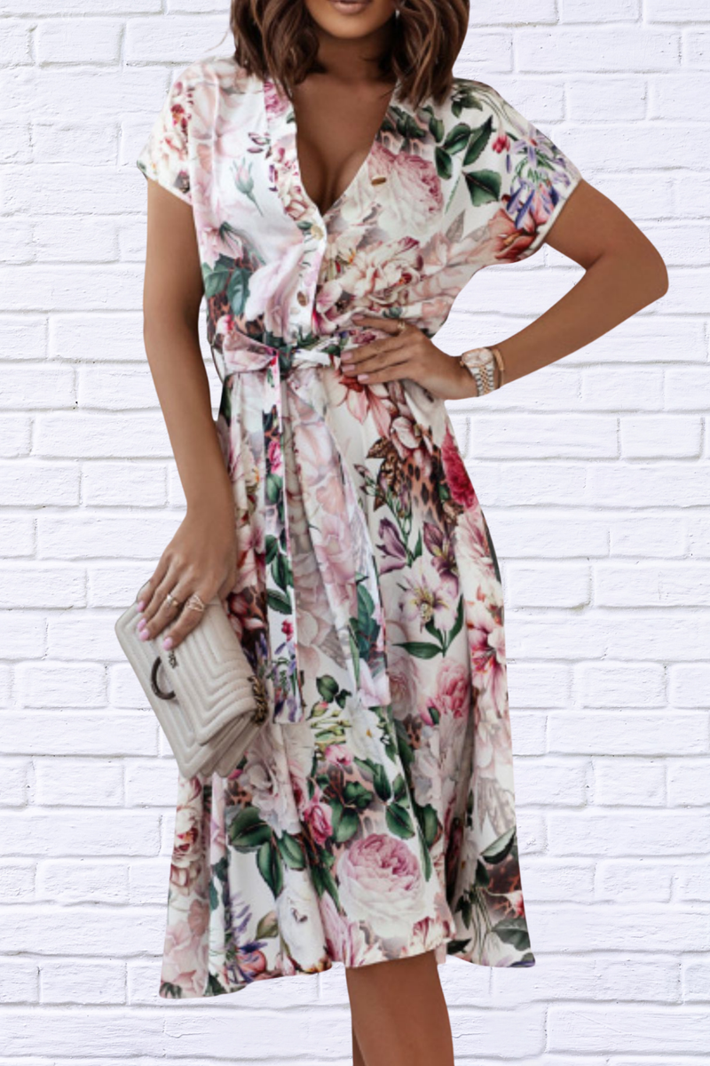 Floral Short Sleeve Midi Dress