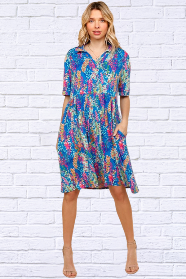 Johnny Collar Babydoll Dress with Side Pockets