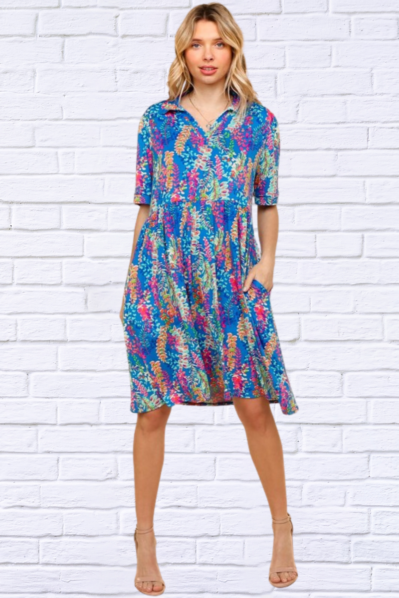 Johnny Collar Babydoll Dress with Side Pockets