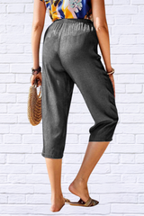 Pocketed Elastic Waist Capris