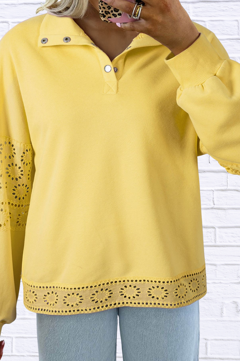 Eyelet Lace Detail Snap Down Sweatshirt