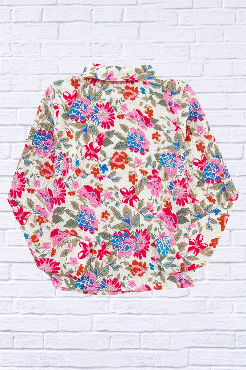 Floral Collared Neck Long Sleeve Shirt