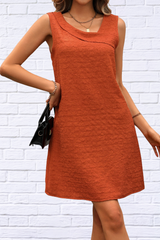 Asymmetrical Neck Sleeveless Mini Dress