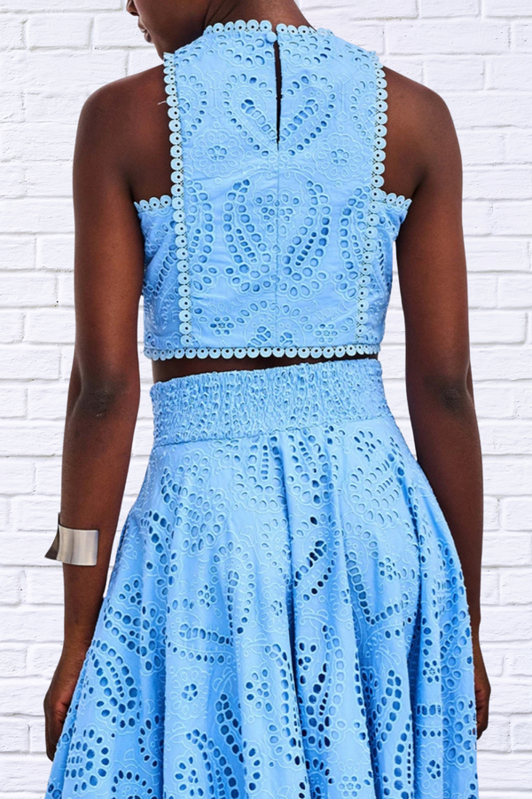 Eyelet Lace Top and Maxi Skirt Set