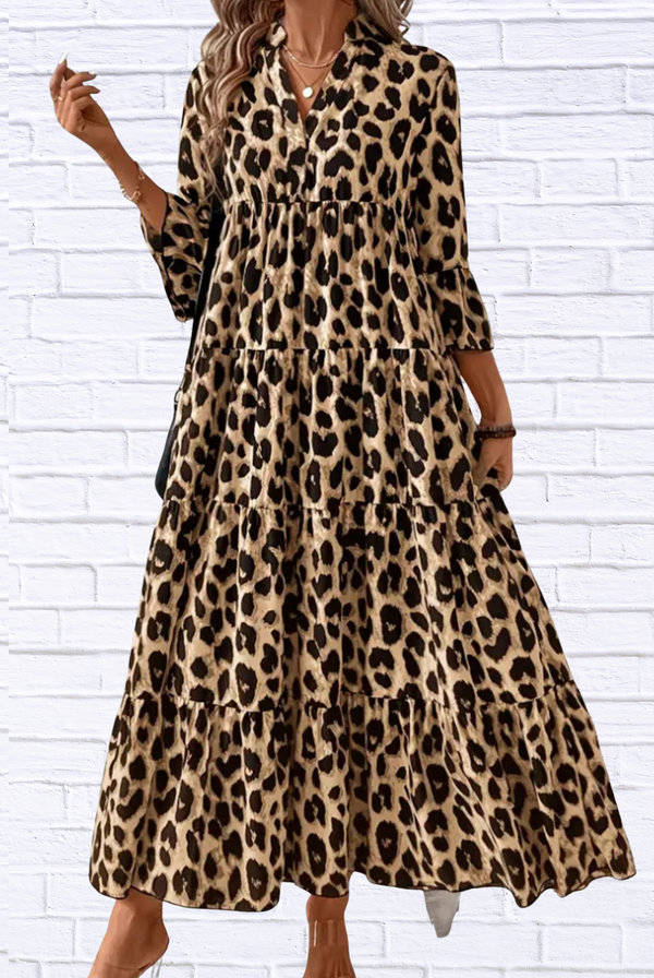 Leopard 3/4 Sleeve Midi Dress