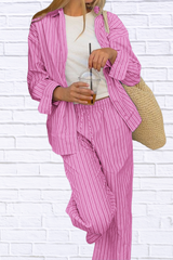 Striped Button Up Shirt and Pants Set