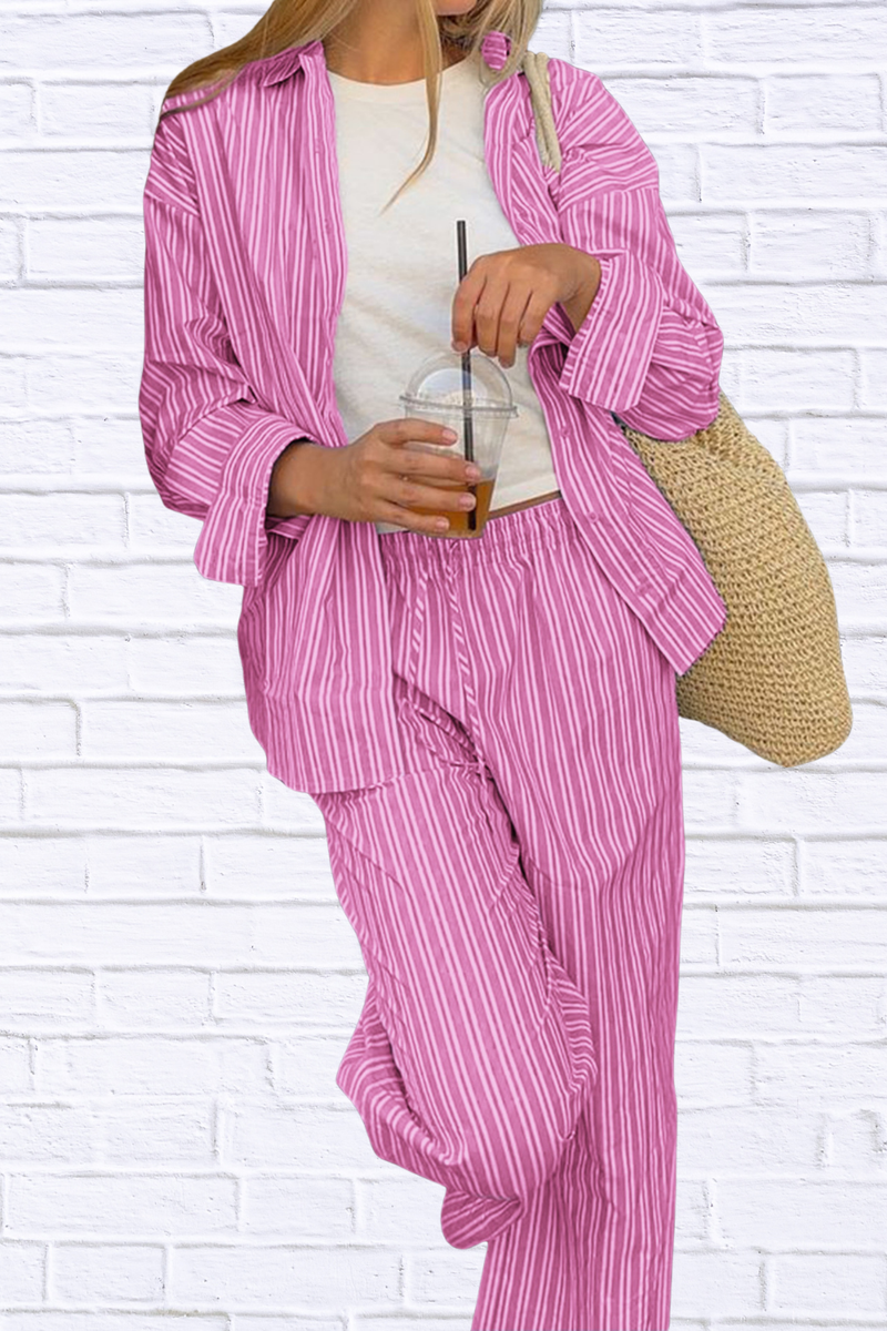 Striped Button Up Shirt and Pants Set