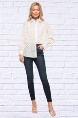 White Eyelet Long Sleeve Button Down Shirt