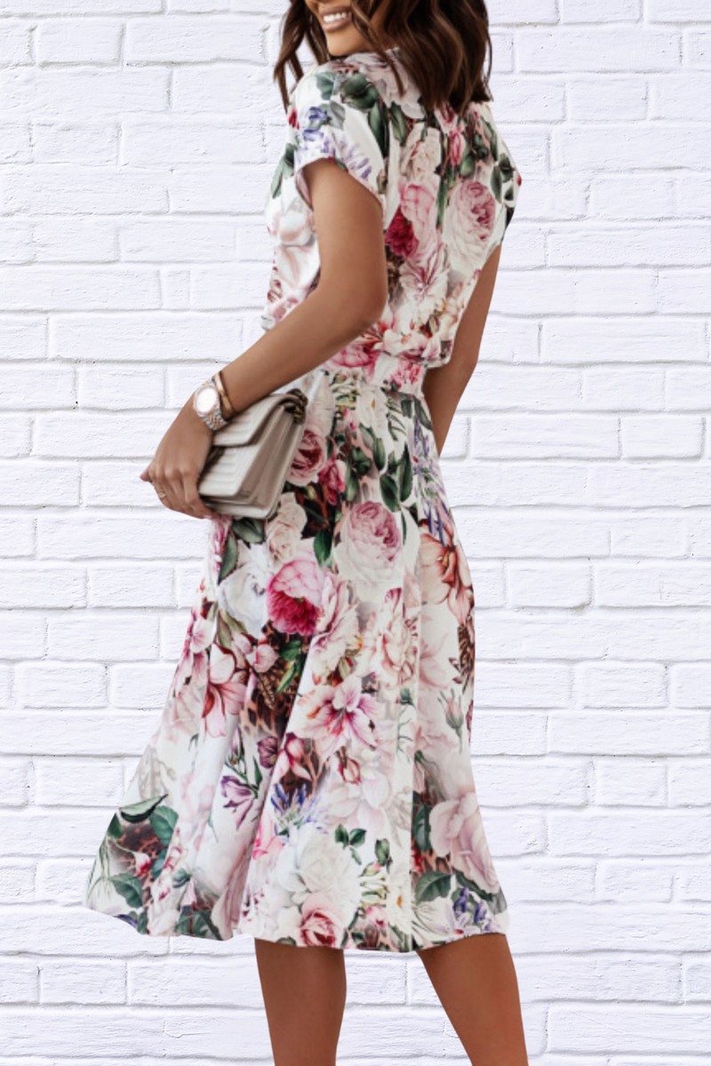 Floral Short Sleeve Midi Dress