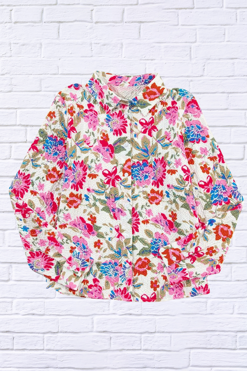 Floral Collared Neck Long Sleeve Shirt