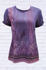 Cutout Printed Round Neck Short Sleeve Blouse