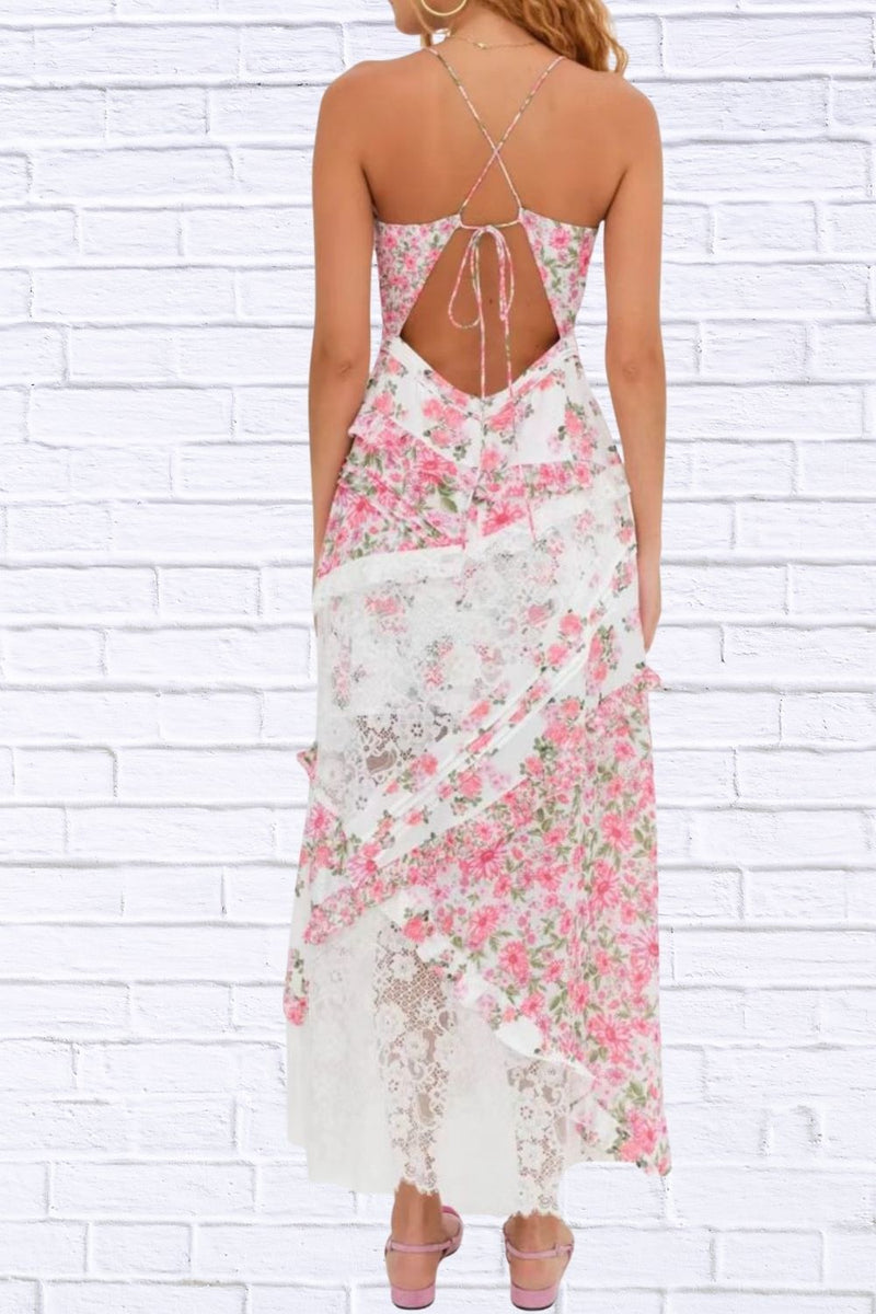 diva pink lace floral maxi dress Floral Lace Bustier Maxi Dress Pink