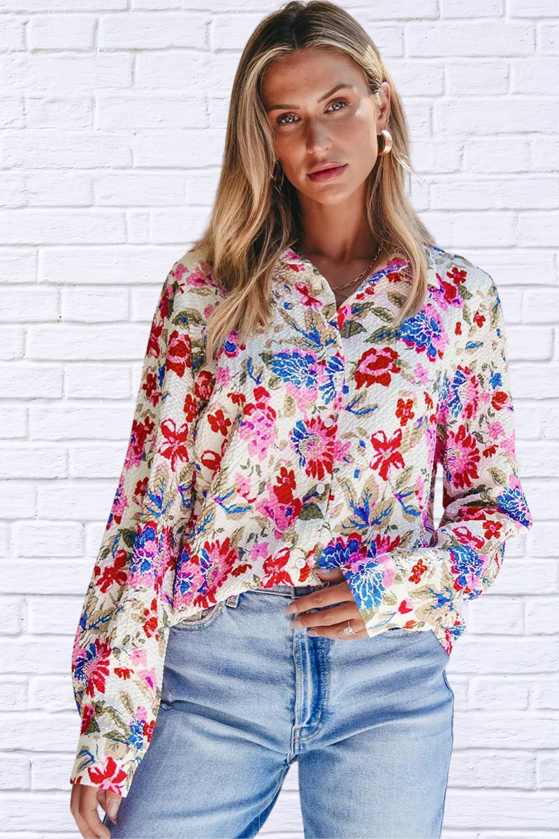 Floral Collared Neck Long Sleeve Shirt