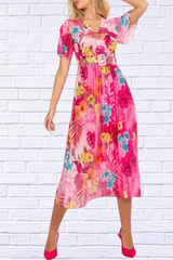 Floral Short Sleeve Midi Dress