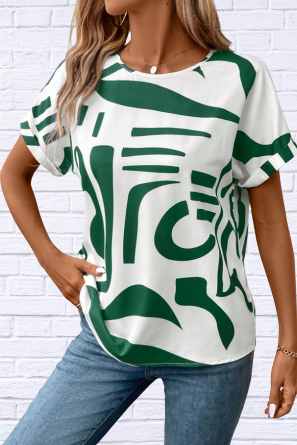 Contrast Round Neck Short Sleeve Blouse