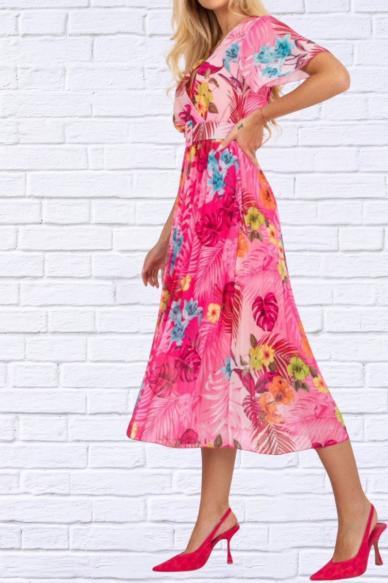 Floral Short Sleeve Midi Dress