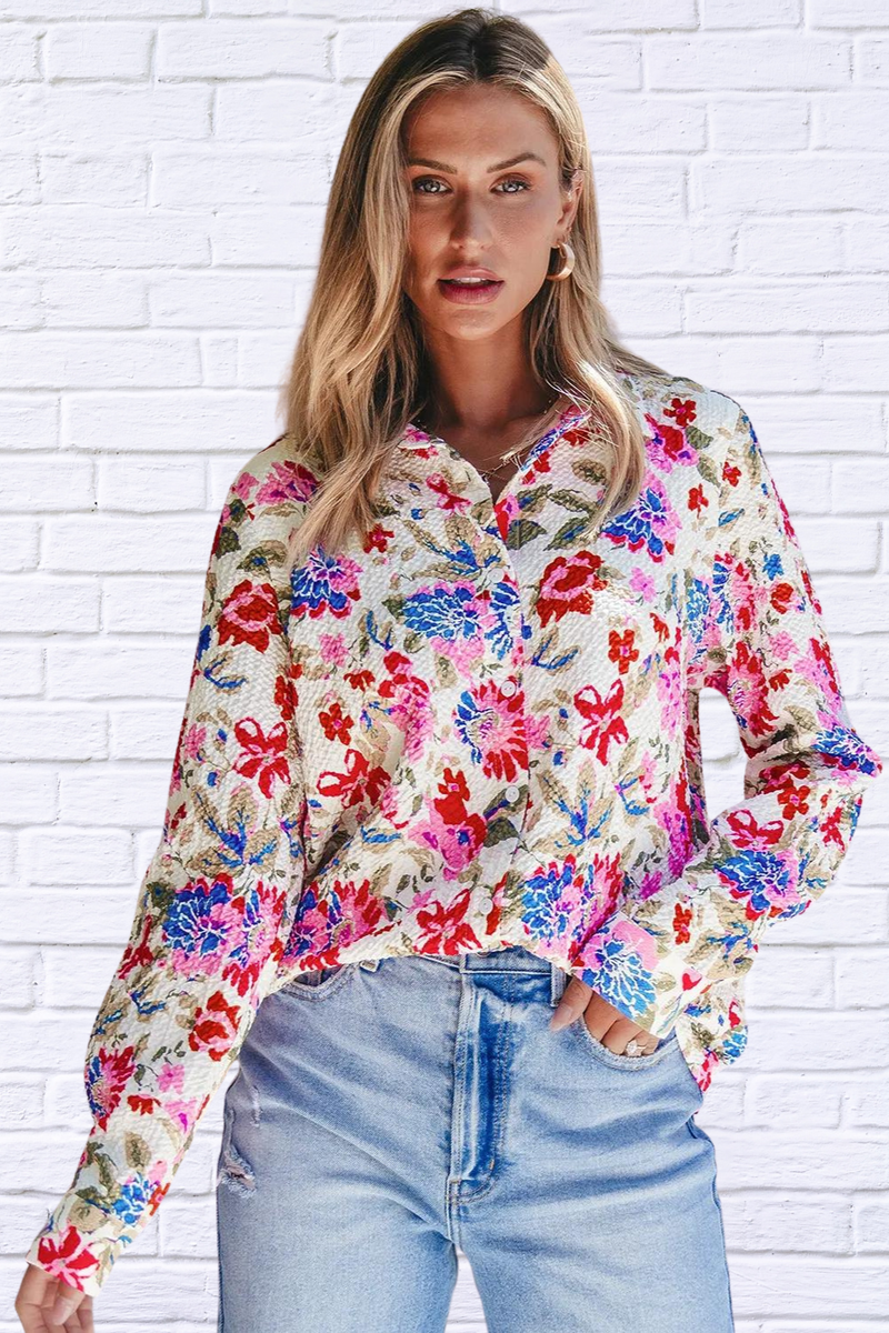Floral Collared Neck Long Sleeve Shirt
