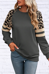 Leopard Round Neck Raglan Sleeve Sweatshirt