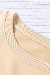 🤎 Beige Embroidered Flower Pattern Drop Shoulder Sweatshirt