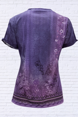 Cutout Printed Round Neck Short Sleeve Blouse