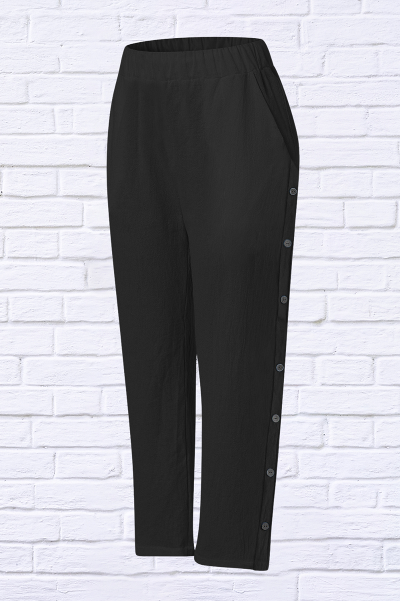 Full Size Side Decor Button Casual Wide Leg Pants Plus Size