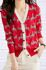 Women’s Casual V-Neck Zebra Print Cardigan