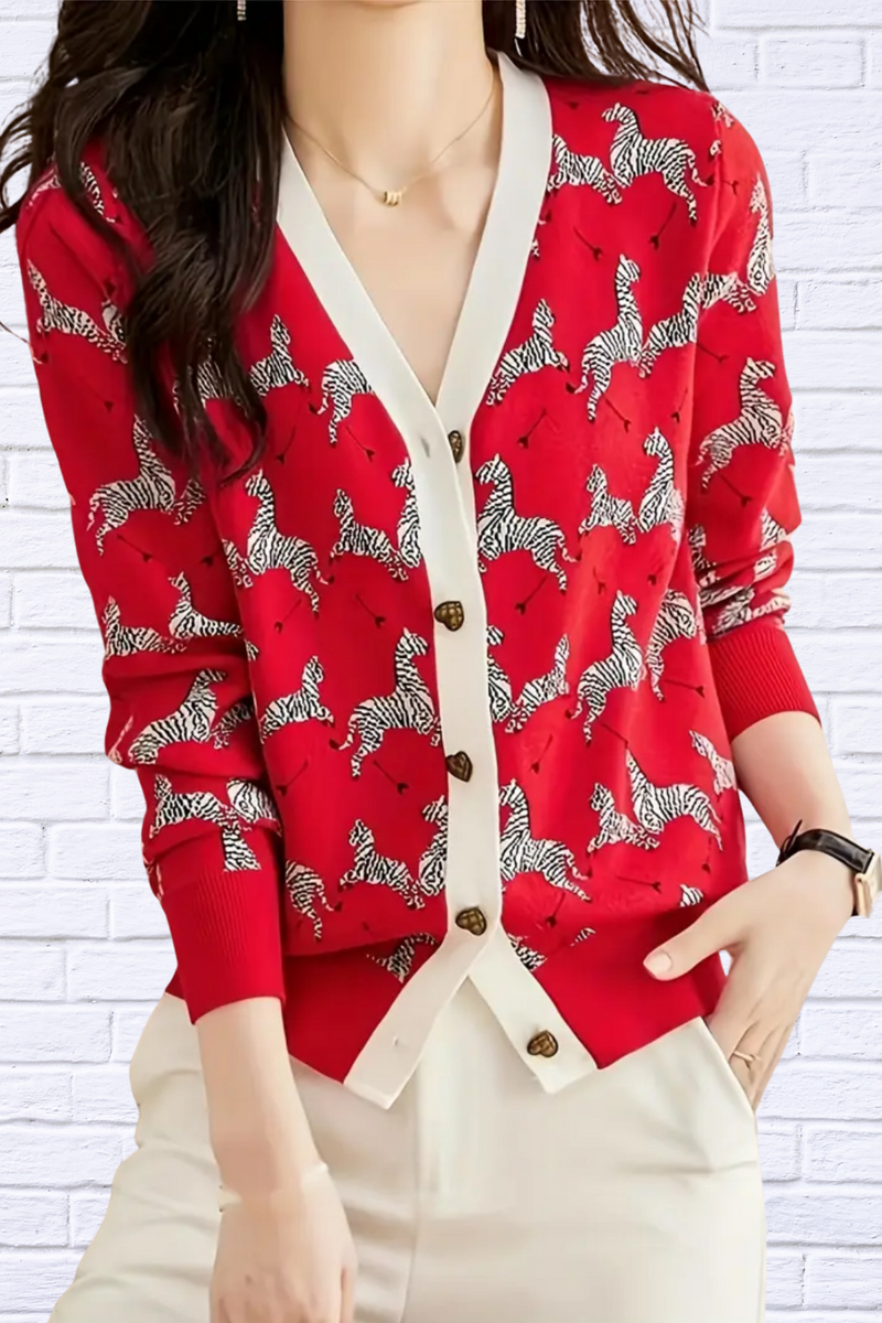 Women’s Casual V-Neck Zebra Print Cardigan