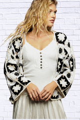 POL Open Front Cardigan with Varied Patterns