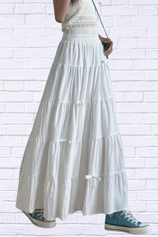 Tiered Elastic Waist Maxi Skirt