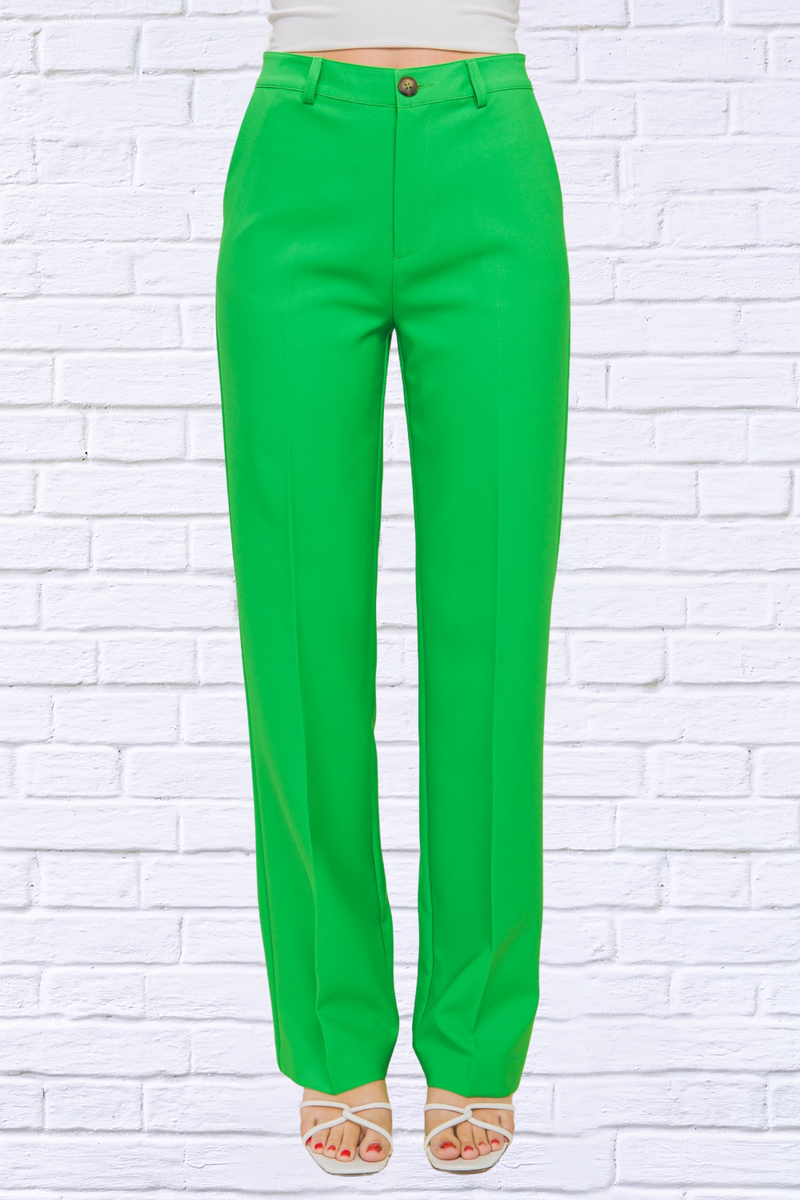 Kelly Green High Waist Straight Pants