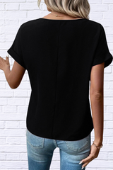 Casual Zipper Front Short Sleeve Blouse