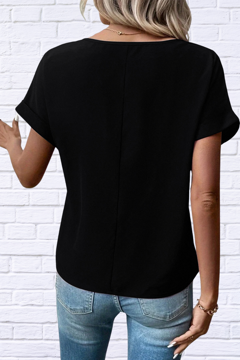 Casual Zipper Front Short Sleeve Blouse