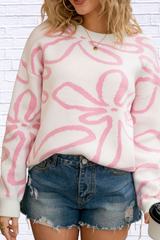 Flower Crew Neck Long Sleeve Sweater