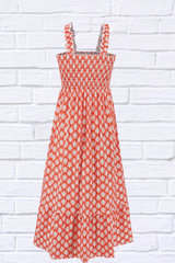 Smocked Printed Square Neck Sleeveless Dress