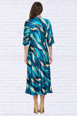 Satin Stretch Print Dress with Front Twist