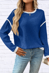Ribbed Contrast Trim Long Sleeve Top