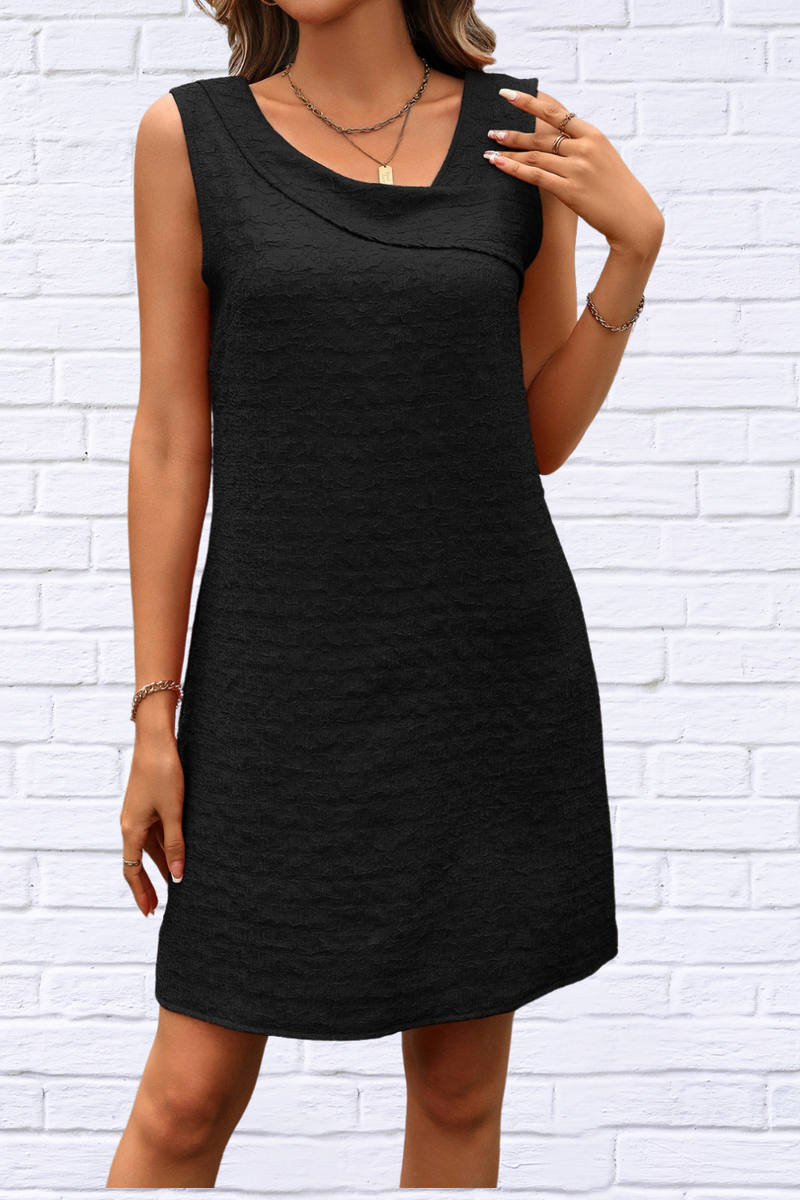 Asymmetrical Neck Sleeveless Mini Dress