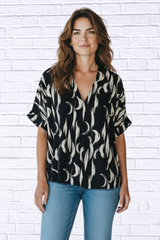 Jodifl Black and Cream Relaxed Top