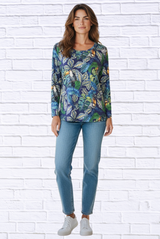Tropical Toucan Print Long Sleeve Top – Soft Knit Round Neck Casual Statement Blouse