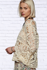 POL Round Neck Weave Knit Pattern Cropped Cover Up