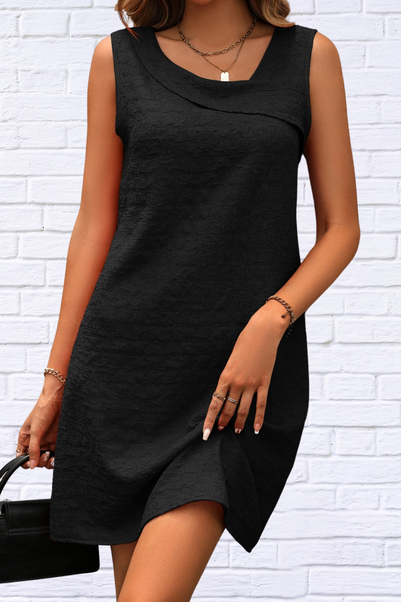 Asymmetrical Neck Sleeveless Mini Dress
