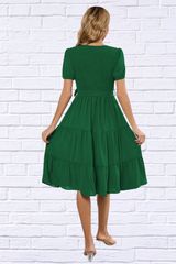 Smocked Tie Front Short Sleeve Tiered Dress